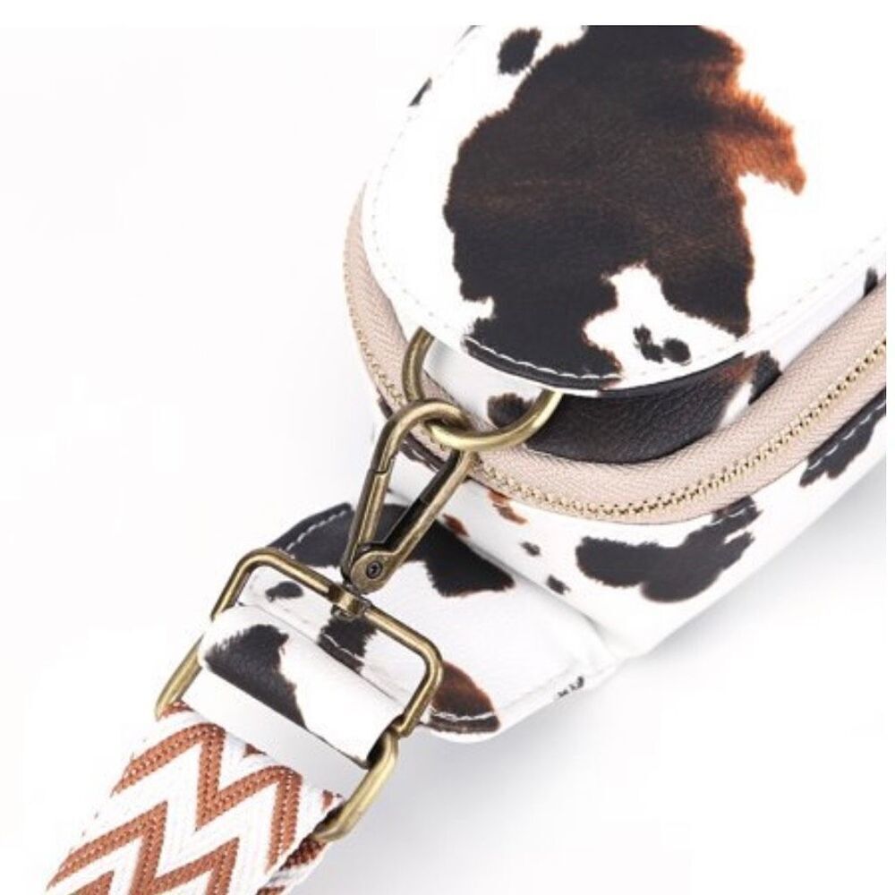 Brand New Ladies Boho Cow Print Leather Sling Bag Purse With Adjustable Strap - Picture 7 of 7